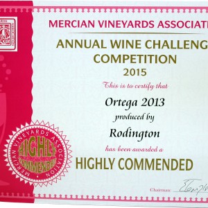 Ortega 2013 – Mercian Vineyards Association Annual wine Challenge 2015 Highly Commended
