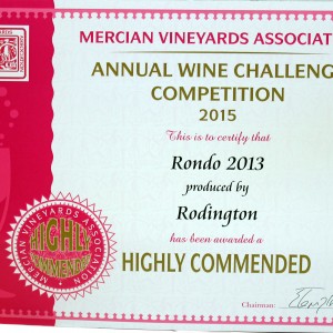Rondo 2013 – Mercian Vineyards Association Annual wine Challenge 2015 Highly Commended