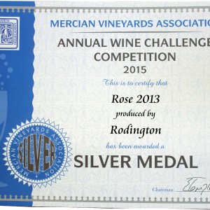 Rose 2013 – Mercian Vineyards Association Annual wine Challenge 2015 Silver medal
